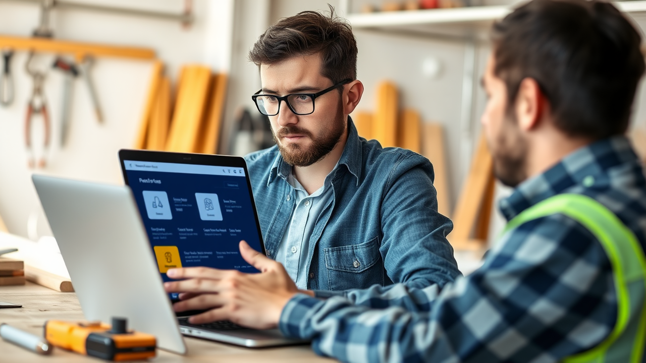 Chef d'entreprise BTP consultant une plateforme numérique de mise en relation professionnelle