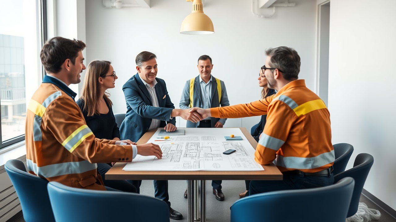 Réunion de réseau entre professionnels du BTP pour partage d'opportunités de chantier