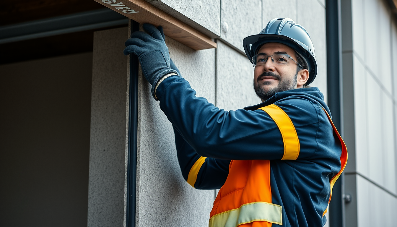 Artisan rénovation énergétique posant de l'isolant sur un chantier