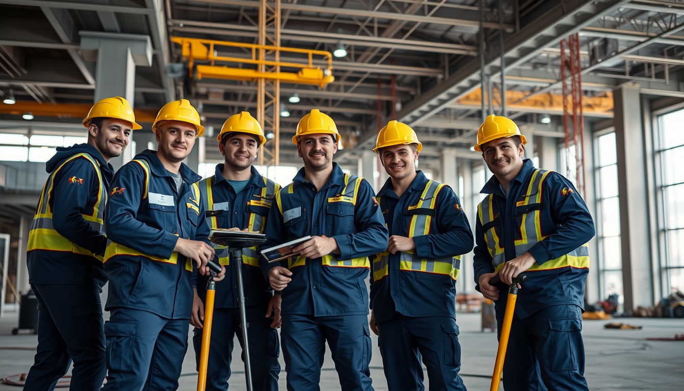 Équipe de nettoyage chantier travaillant sur un projet BTP en France