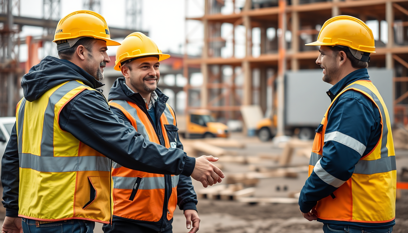 Équipe de nettoyage chantier réunion de chantier avec un chef de chantier BTP
